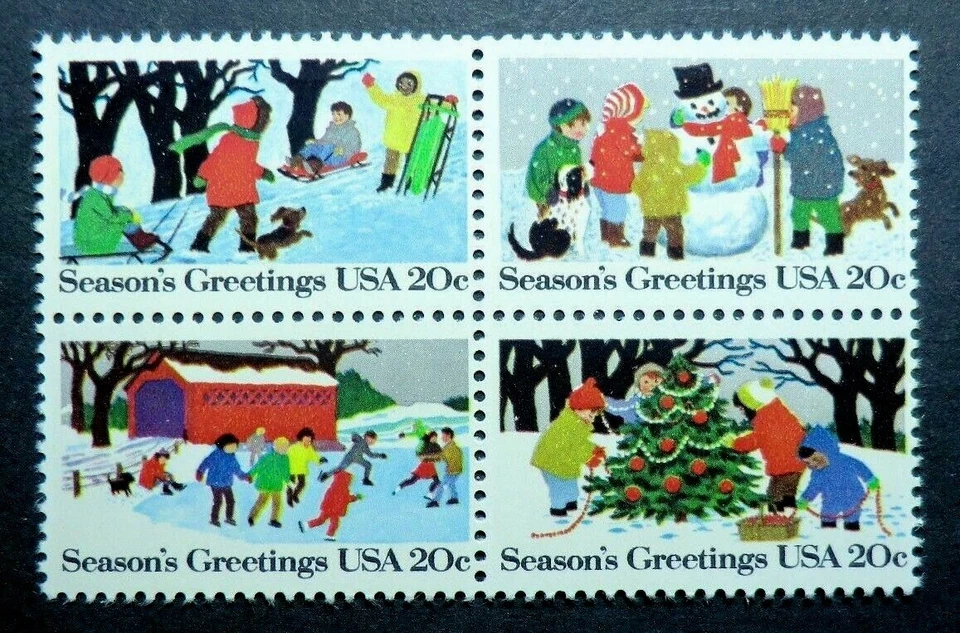 2027 - 2030 MNH 1982 20c Christmas Greetings B4 snowman sled skating tree winter - Image 1 of 1