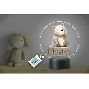 Luz nocturna LED de neón con nombre de animal personalizada para niños Oso. Dormitorio infantil. Mando a distancia - Imagen 1 de 4