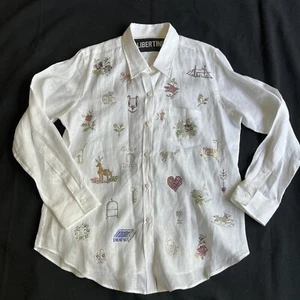 Camisa LIBERTINE Mujer XL Siglo XIX Sampler Clásica Blanca Lino Abotonada Top - Imagen 1 de 10