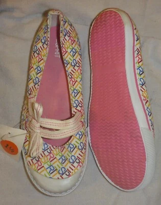 NUEVO ESPIRIT NIÑAS TALLA 1.5 ARCO IRIS ZAPATOS SIN CORDONES DE LONA ZAPATILLAS MARY JANE ZAPATOS Foto 1 de 4