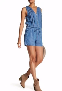 $178 NWT SPLENDID SzXS CHAMBRAY SLEEVELESS ROMPER MED BLUE WASH  - Picture 1 of 4