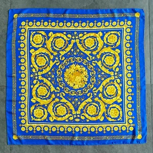 GIANNI VERSACE silk scarf Baroque Vanitas print size 34" royal blue - Picture 1 of 13