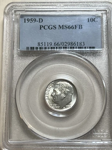 1959-D  SILVER Roosevelt Dime — PCGS  MS66FB  Certified Coin - 4.4 Gen Slab Cover