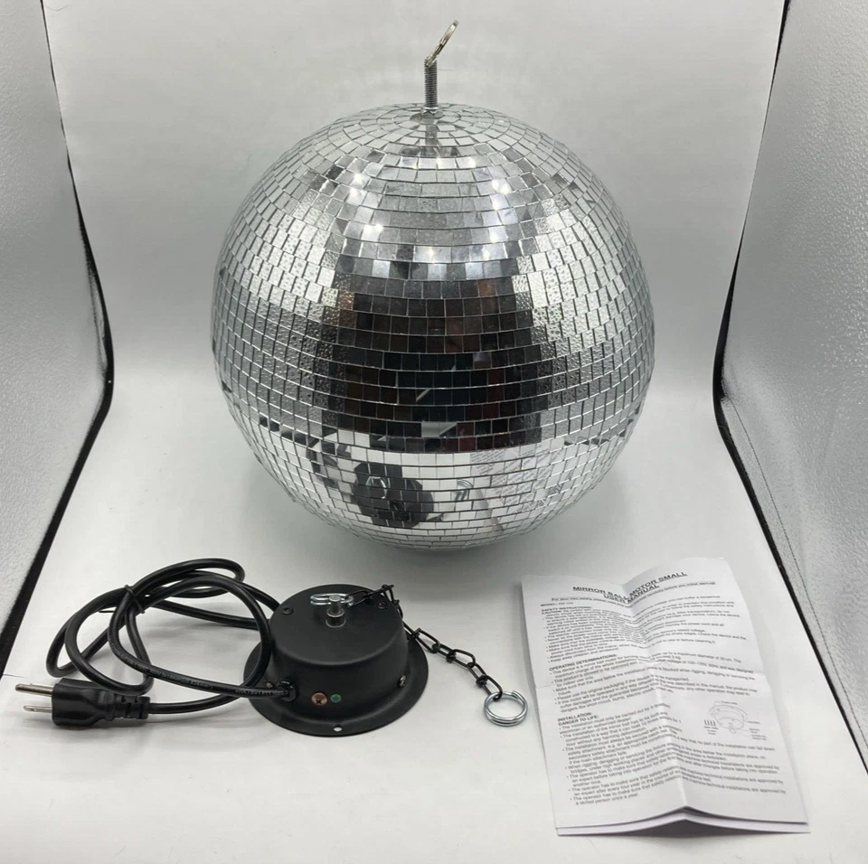 Vintage Disco Ball Glass Tile Mirror 12" Diameter Hanging Spinning Motor WORKS - Image 1 of 1