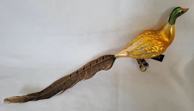 Midwest Cannon Falls Glass Pheasant Bird Clip-on Christmas Ornament REAL Feather - Image 1 of 4