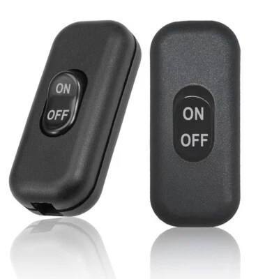 2X Inline Cord Switch 2 Core 6A 250V Torpedo Rocker Switch for Table Lamp Black - Image 1 of 4