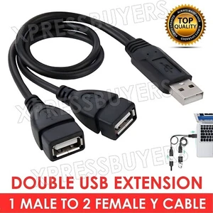 Double USB Extension 1Male To 2-Female Y Cable Cord Dual Adapter Splitter Type A - Picture 1 of 11