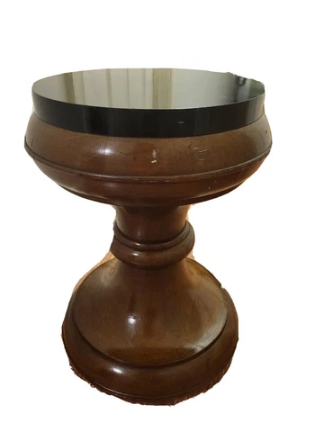 RARE 1960s John Stuart? Round Wooden Stool Chess Piece Shape MCM Turned READ Cover