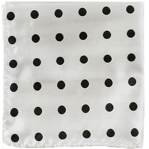 New Men's Poly Woven Pocket Square Hankie White Black dots formal wedding - Picture 1 of 2