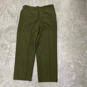 Vintage US Military Pants Mens Large Long Green Trousers Field Wool 18 Ounce - Picture 1 of 20