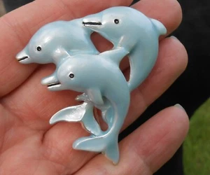Vintage drei Delfine 3-dimensional Emaille Anhänger / Brosche VIDEO - Bild 1 von 14