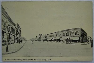 View on Broadway from Sixth Avenue Gary, IN Indiana Postcard Postmarked 1912 - Picture 1 of 2