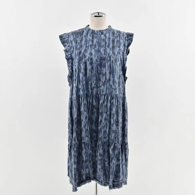 Anthropologie Maeve Jenee Tiered Leopard Dress Size XL Blue Animal Sleeveless - Image 1 of 4