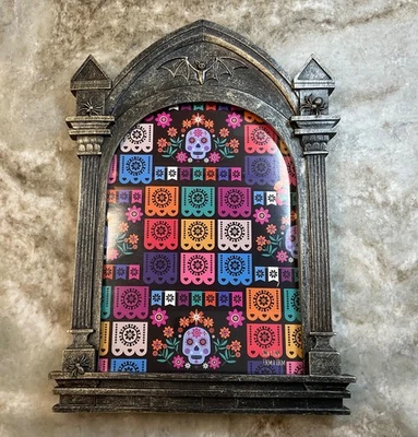 Halloween Vault Tabletop Picture Frame Bats And Spiders 5x7 Silver And Black New - Image 1 of 4