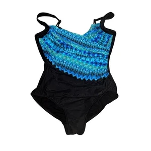 Miraclesuit Cabana Chic Sanibel One Piece Swimsuit Women's Size 18 Blue Shirred - Picture 1 of 5