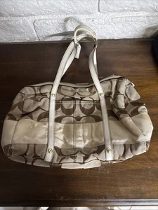 Coach Signature Strip Khaki Jacquard Weiß Leder Umhängetasche Schultertasche #11102 - Bild 1 von 4