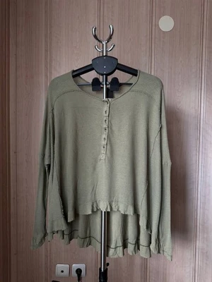 RUNDHOLZ BLACK LABEL COTTON BUTTON ASYMETIC BLOUSE KHAKI WOMENS SIZE L TOP - Image 1 of 4