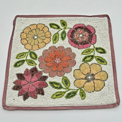 Funda de Almohada Pier 1 Aplicada Multicolor Cuentas 15" Boho One Joya Púrpura Foto 1 de 4