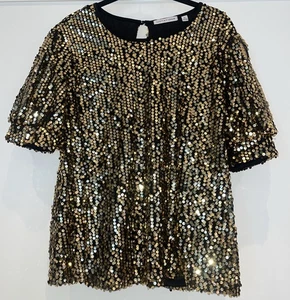 Notations Damen schwarze Bluse Pailletten, elegant Party Rundhals Petite Large - Bild 1 von 7