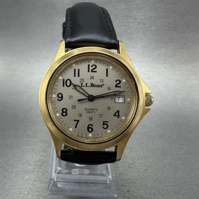 LL Bean Watch Men 34mm Gray Dial Gold Tone Date Round New Battery Vintage ABC - Image 1 of 4