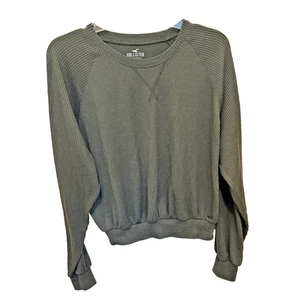 Hollister Womens Small Green Solid Long Sleeve Ribbed Boyfriend Sweater - Picture 1 of 4