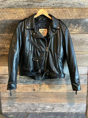 Chaqueta de cuero para motocicleta Walter Dyer hecha en EE. UU. para mujer talla 16 estilo motociclista Foto 1 de 4