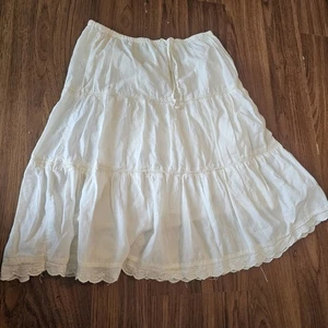 Old Navy Y2K M? Rock elfenbein bestickt Saum Boho Vintage kurz gefüttert Bauern Stufen - Bild 1 von 13