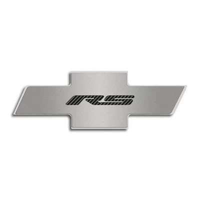 Hood Badge Green C-Fiber 'RS' Inlay for 2010-15 Camaro [Stainless|fits OEM Pad] - Imagem 1 de 3