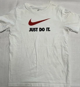 Y2K Youth Nike XL White Swoosh Logo Just Do It Graphic Tee Sport Gym Streetwear - Picture 1 of 2