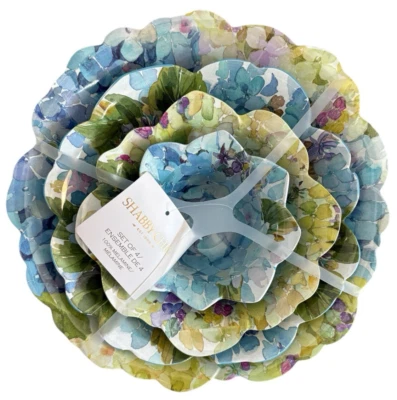 Conjunto de 4 tigelas de melamina para servir hortênsia azul e verde chique gasto - Imagem 1 de 2