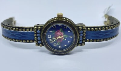 Reloj Michal Negrin Cuarzo Hermosas Flores Banda Latón Hecho en Israel Foto 1 de 4