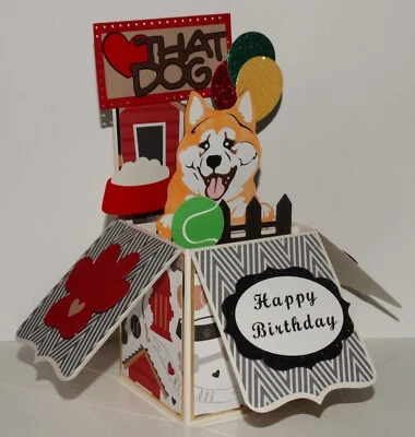 Happy Birthday, Siberian Husky, Handmade Box Pop up greeting card, Birthday card - Image 1 of 4