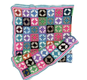 Hand Knitted Colorful Blanket, Throw, Spring Bright Colors 47” x 64” Great Cond - Picture 1 of 3