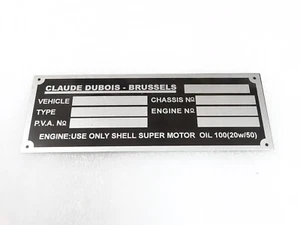 DATA PLATE FOR SHELBY EUROPA COBRA CLAUDE DEBOIS BRUSSELS MUSTANG CARROLL #316-8 - Picture 1 of 7