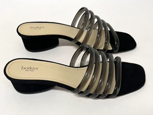 BOTKIER Yani Suede Slide Sandal Black Gray Clear Straps Women's Size 7.5 - Picture 1 of 13