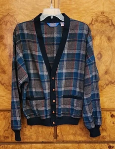 PENDLETON VINTAGE PLAID BUTTON DOWN WOOL CARDIGAN ~ MENS MEDIUM - Picture 1 of 5