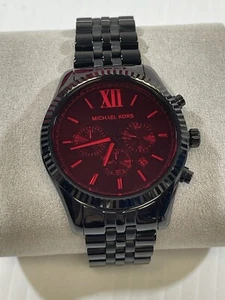 Reloj de pulsera Michael Kors para hombre con banda negra roja cara grande de moda MK8733 - Imagen 1 de 7