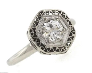 Stunning Ladies Antique Art Deco 14K White Gold 0.47ct Diamond Engagement Ring - Picture 1 of 8