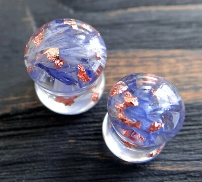 Blue cornflower ear plugs 2g 0g Resin gauges 1 inch flower Piercing jewelry Pair - Image 1 of 4