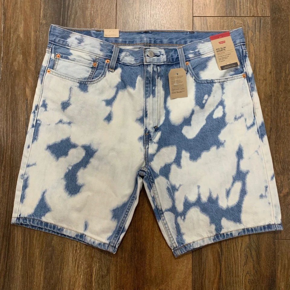 Levi's Mens 412 Slim Bleached Blue Denim Jean Shorts Size W38 L 9