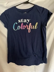 SO Girl’s Size 14 Knot Front “Stay Colorful” Navy T-Shirt - Picture 1 of 5