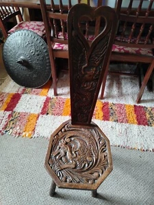 Antique Welsh Carved Oak Spinning Stool Unusual & Pretty. - Picture 1 of 14