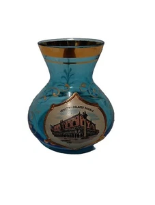 Blue Glass Souvenir Vase Gold Trim Venezia Palazzo Ducale 3.25"L×3.25"W×4.3/8"H - Picture 1 of 8