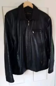 BEN SHERMANS BLACK LEATHER JACKET LARGE BIKER STYLE - Picture 1 of 3