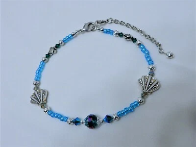 Tornozeleira folheada a prata cristal/vidro e contas de sementes Swarovski extensão 10,5" + 3" - Imagem 1 de 2