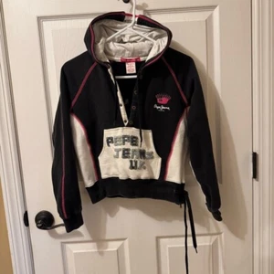 Pepe Jeans London Vintage Y2K Black White & Pink Pullover Hoodie Tie Detail Rare - Picture 1 of 5