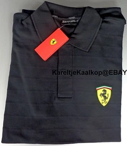 Official Authentic Black Ferrari Textured Shadow Stripe Polo Shirt Size S - Picture 1 of 4