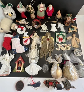 Vintage Christmas Ornaments Lot of 35+ Ceramic Fabric Glass Crochet Felted E - Picture 1 of 24