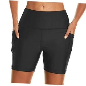 Women's 3''/5''/7''/9'' Swim Shorts UPF 50+ High Waisted Board Shorts with - Picture 1 of 8