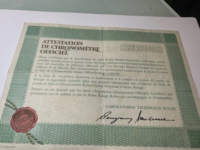 CERTIFICADO CRONÓMETRO OFICIAL ROLEX, CERTIFICADO DE CRONÓMETRO OFICIAL 1980 Foto 1 de 4